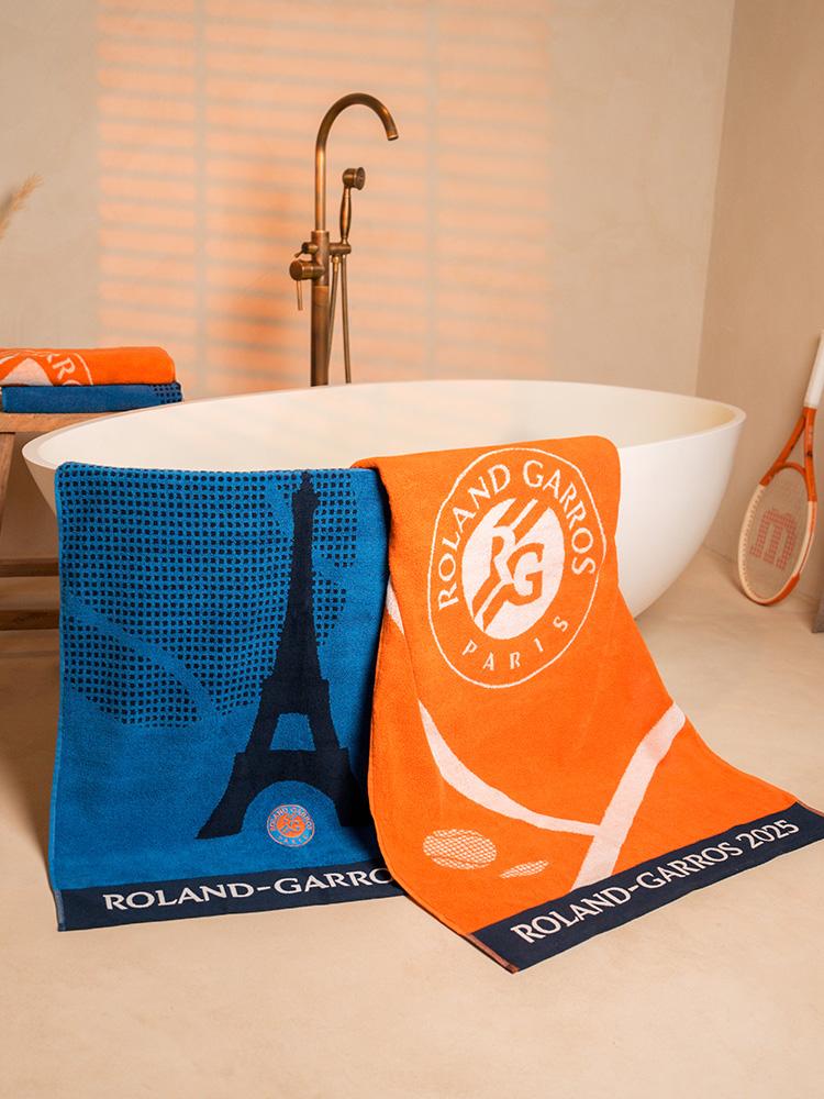 Serviette De Bain Roland Garros - Grande Serviette Éponge Coton Élégante Avec Motif Raquette