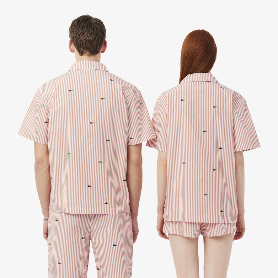 【新品】Roland garros official wear (L) Lacoste x Roland-Garros Striped unisex Shirt – Blossom | Roland
