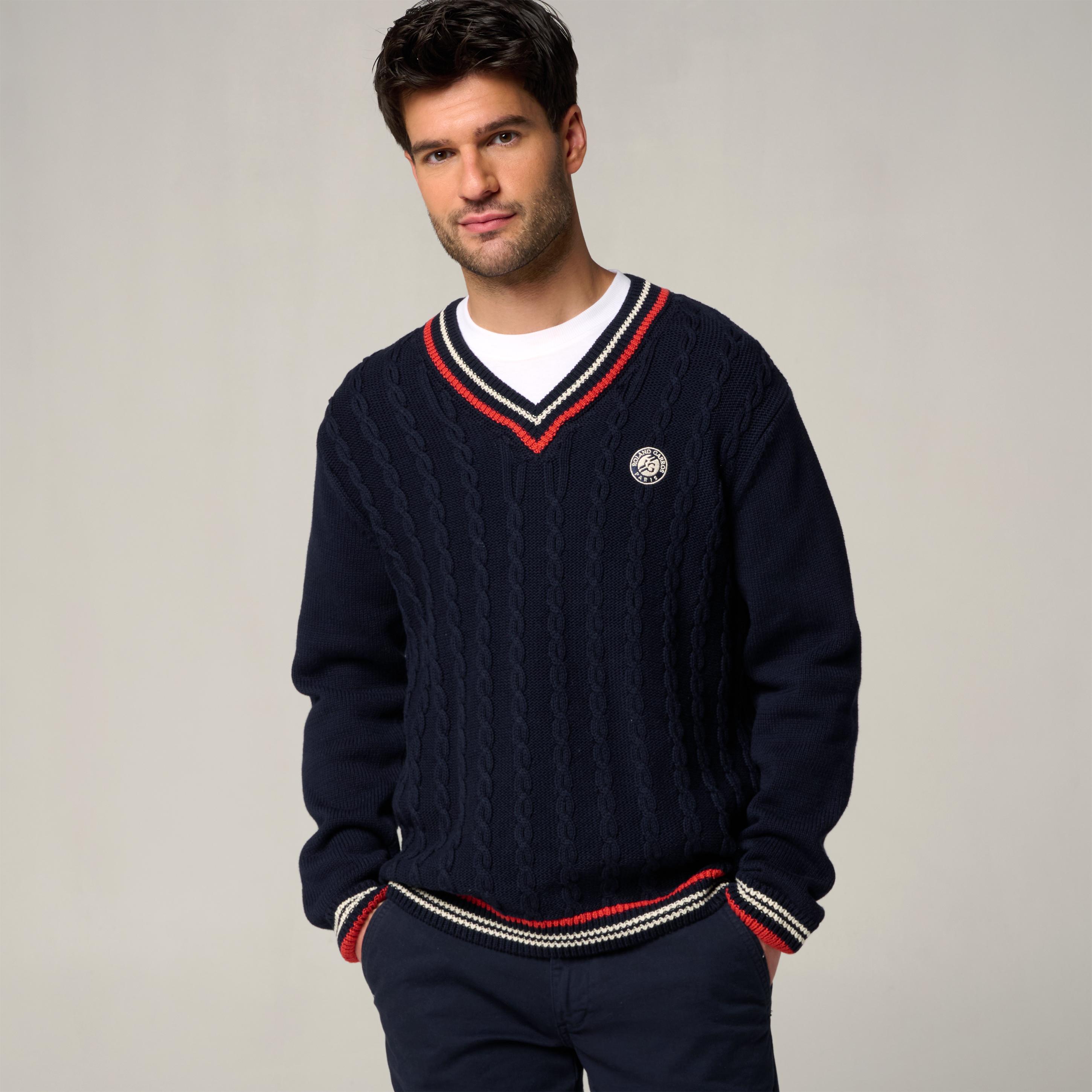 Roland-Garros Heritage Man Cable-knit Sweate - Navy blue | Roland