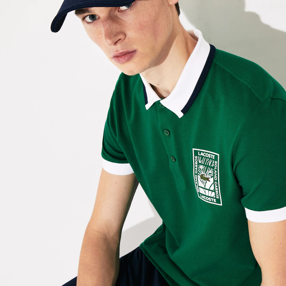 Lacoste x Roland Garros cotton polo shirt with plant motif - green |  Roland-Garros Store