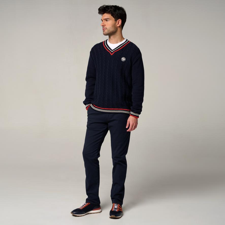 メンズウェア vintage cotton design knit Roland-Garros Heritage Man Cable-knit Sweate - Navy blue | Roland