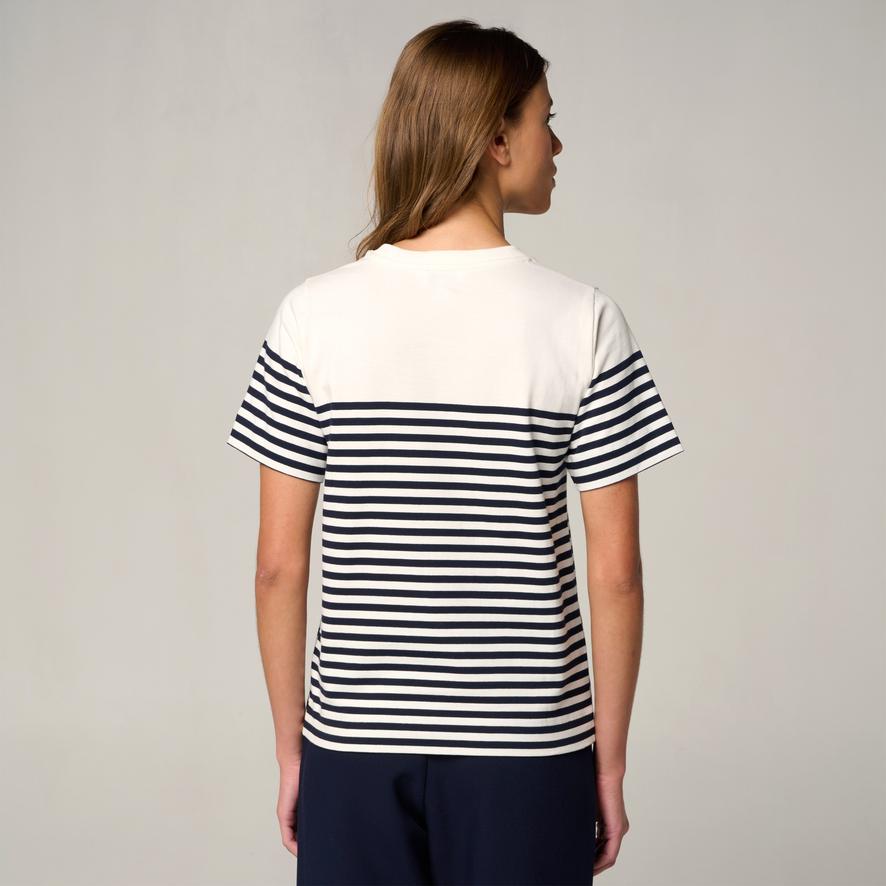 T-shirt F&F Fille 8 Ans Rayures Blanches - Coton Col Rond Manches Courtes - Occasion
