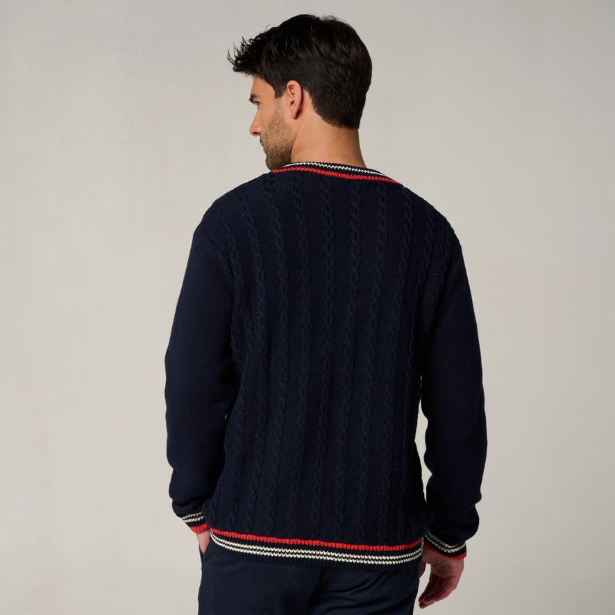 Roland-Garros Heritage Man Cable-knit Sweate - Navy blue | Roland