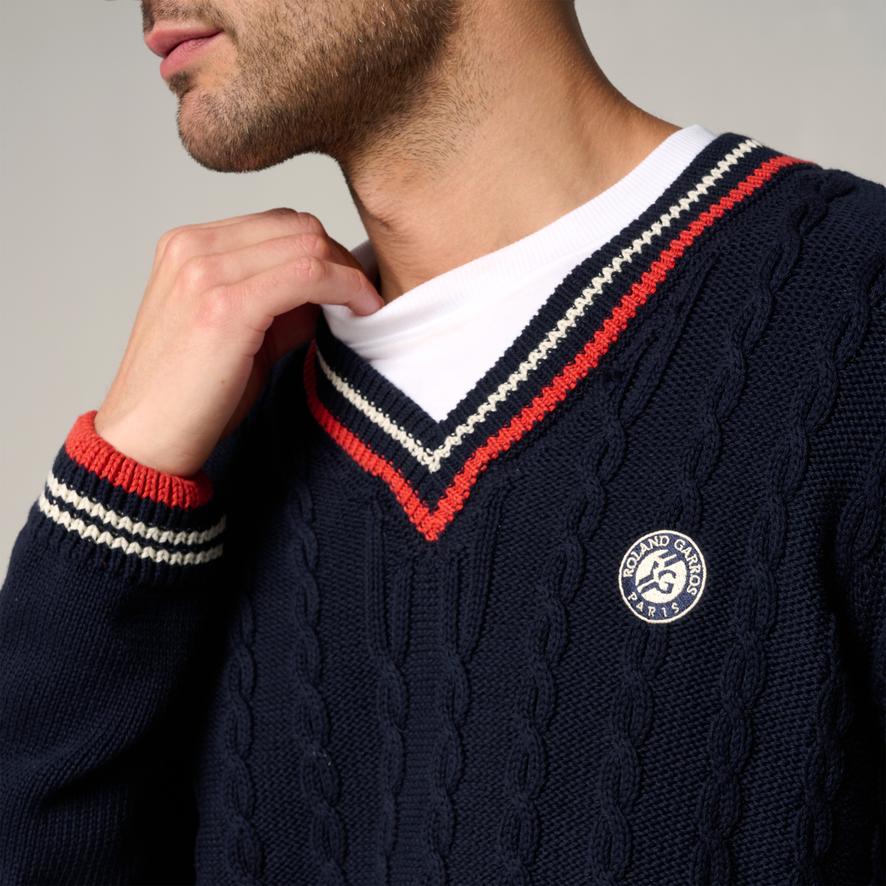 Roland-Garros Heritage Man Cable-knit Sweate - Navy blue | Roland