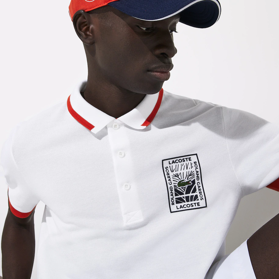 x Roland cotton polo shirt with plant motif white | Roland- Garros Store