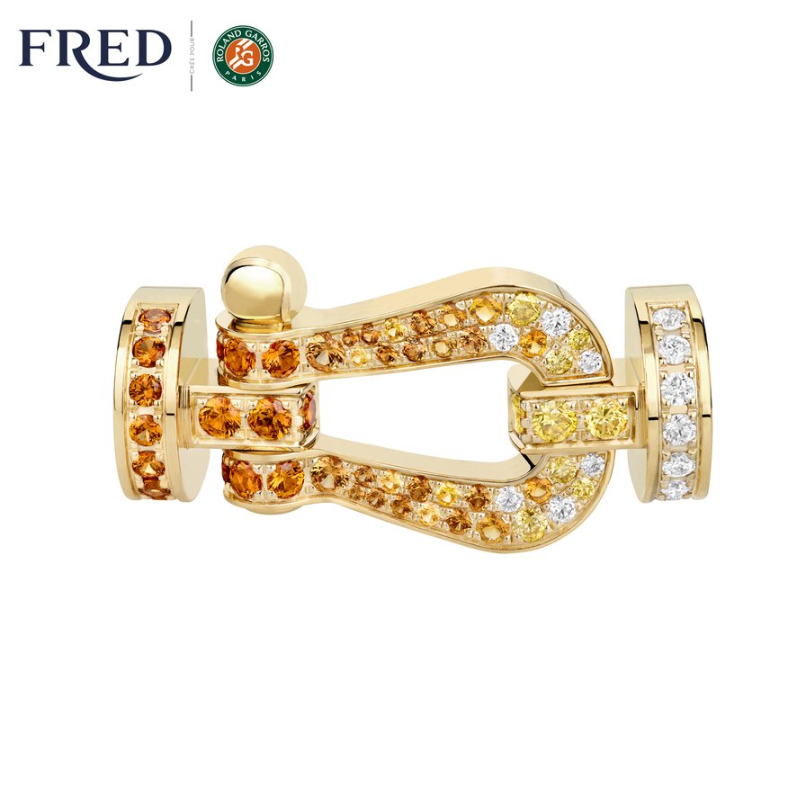 FRED Force 10 buckle for Roland-Garros - Large model 18K yellow gold  diamond paved and colored stones