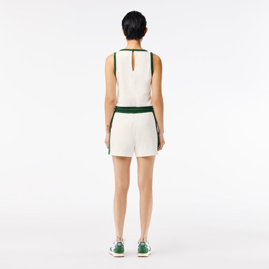 Lacoste Roland Garros ワンピース Lacoste x Roland-Garros Women's Terry Playsuit – White