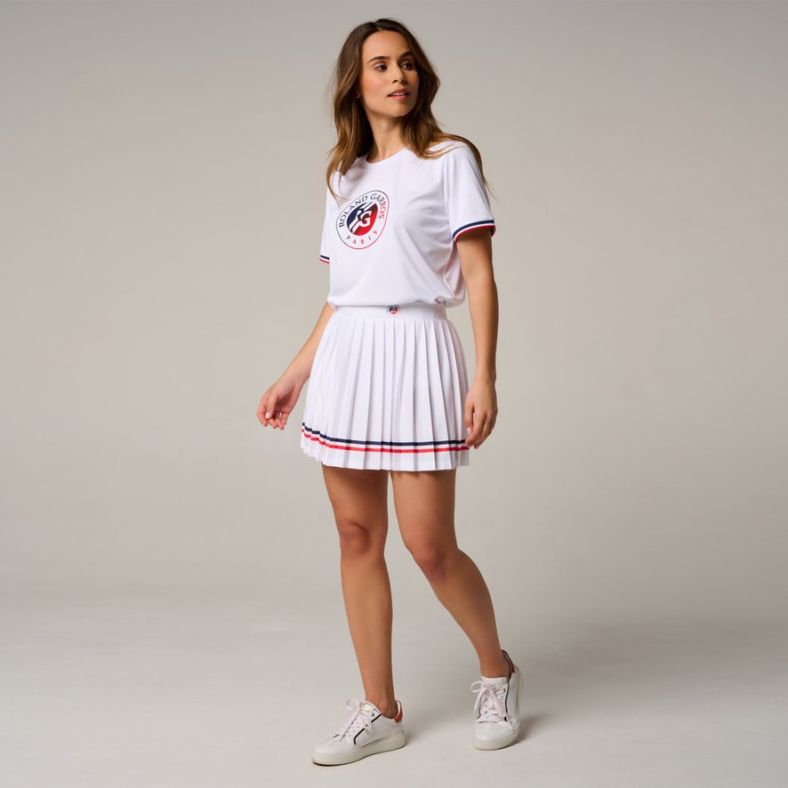 Jupe plissee Tricolore femme Roland Garros Blanc Roland Garros Boutique