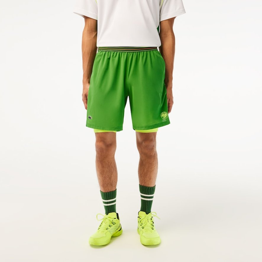 Short homme Sport Édition Lacoste pour Roland Garros avec shorty intégré -  Vert