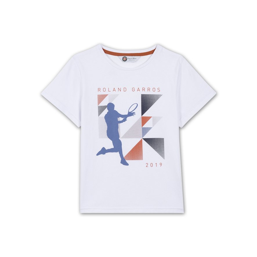 Boy S 19 Roland Garros T Shirt With A Tennis Player Print White Roland Garros Store