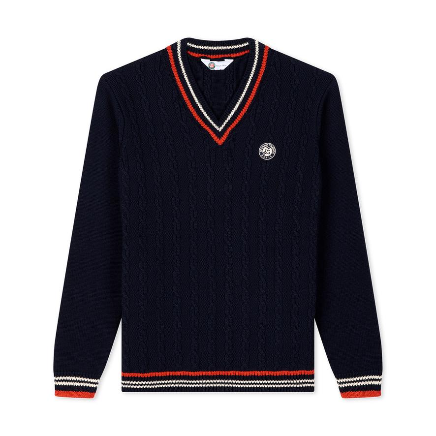 Roland-Garros Heritage Man Cable-knit Sweate - Navy blue | Roland