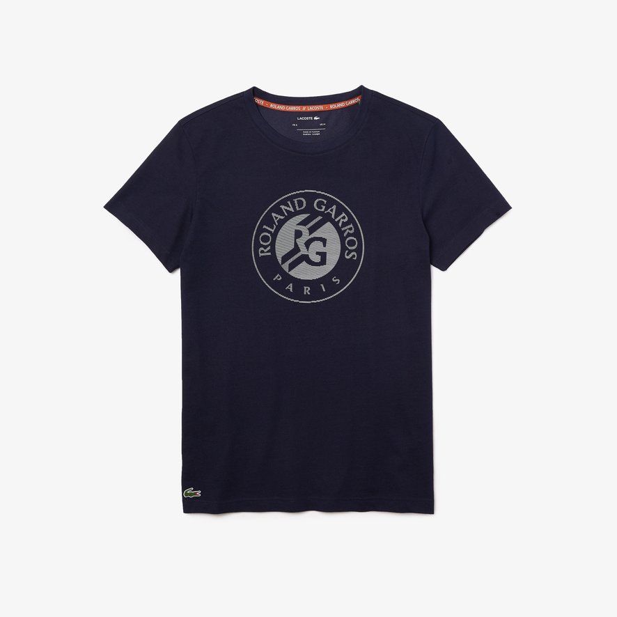 Lacoste for Roland-Garros Store logo Roland-Garros print blue t-shirt navy man with | 